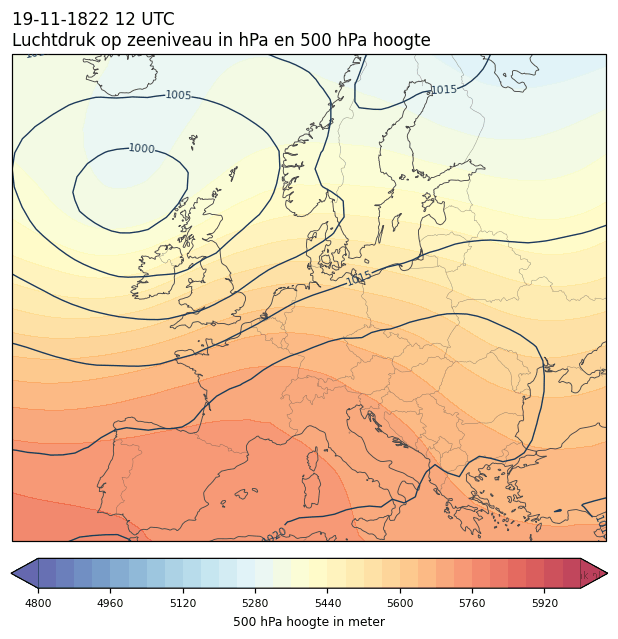 Weerkaart van 19 november 1822 om 12 UTC