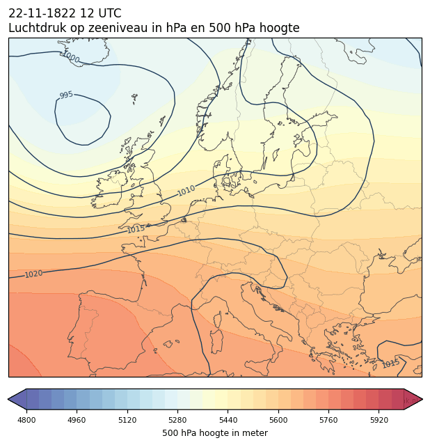 Weerkaart van 22 november 1822 om 12 UTC