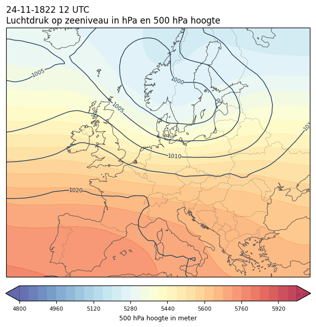 Weerkaart van 24 november 1822 om 12 UTC