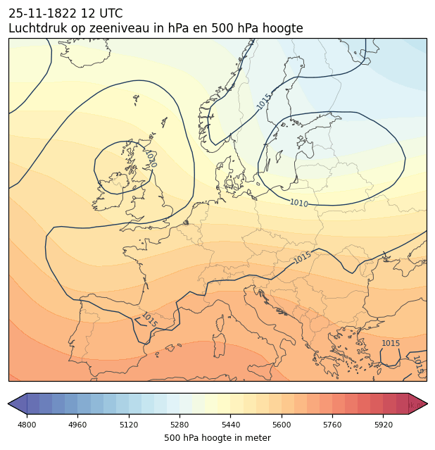 Weerkaart van 25 november 1822 om 12 UTC