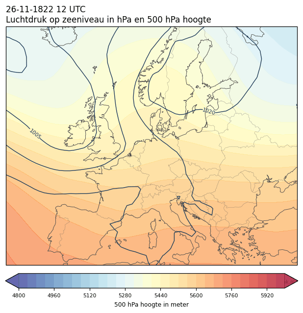 Weerkaart van 26 november 1822 om 12 UTC