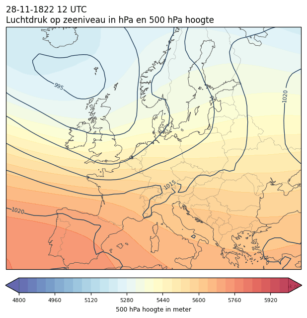 Weerkaart van 28 november 1822 om 12 UTC
