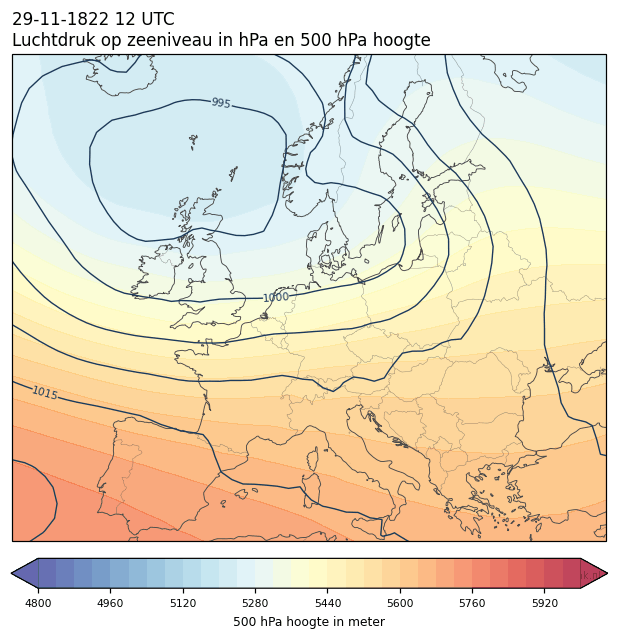Weerkaart van 29 november 1822 om 12 UTC