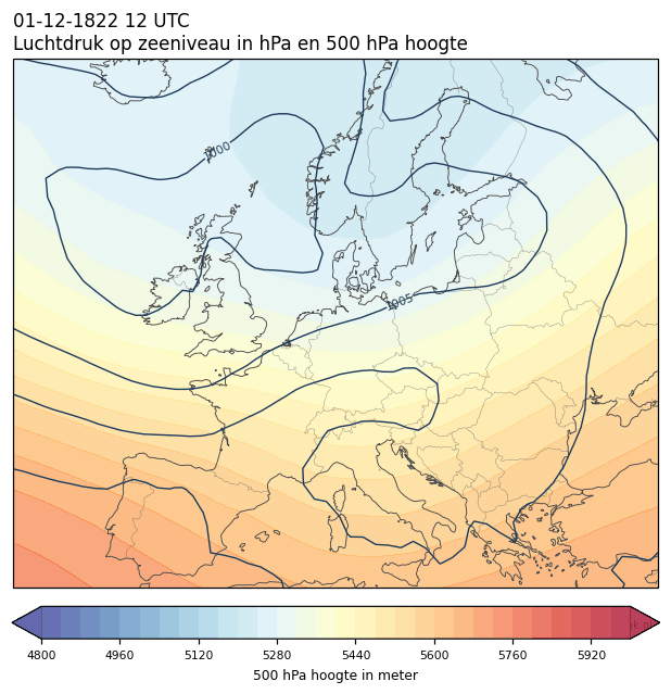 Weerkaart van 1 december 1822 om 12 UTC