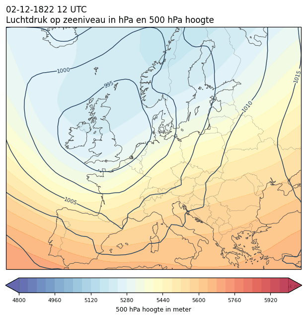 Weerkaart van 2 december 1822 om 12 UTC