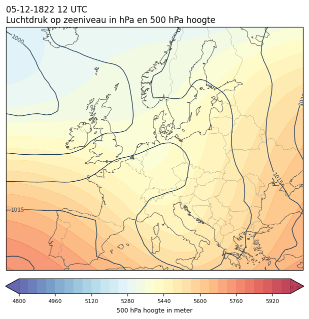 Weerkaart van 5 december 1822 om 12 UTC