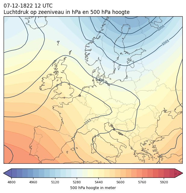 Weerkaart van 7 december 1822 om 12 UTC
