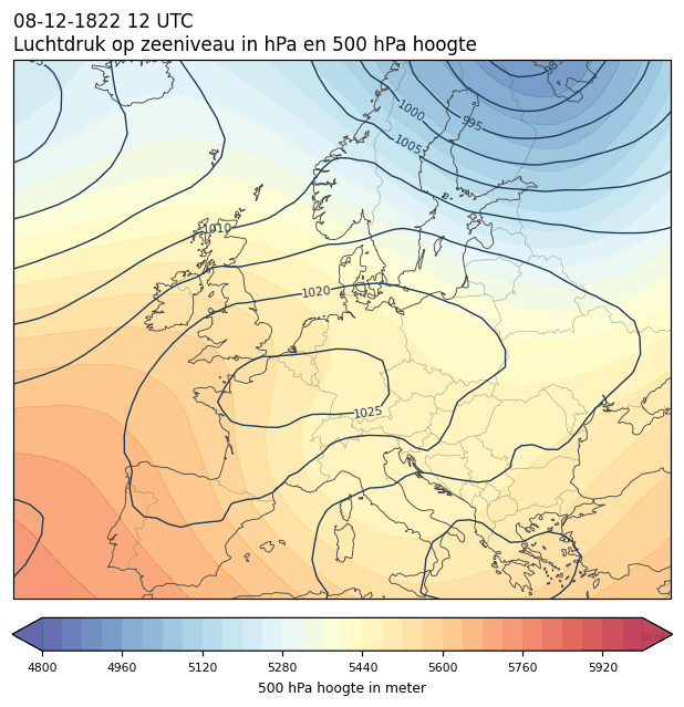 Weerkaart van 8 december 1822 om 12 UTC