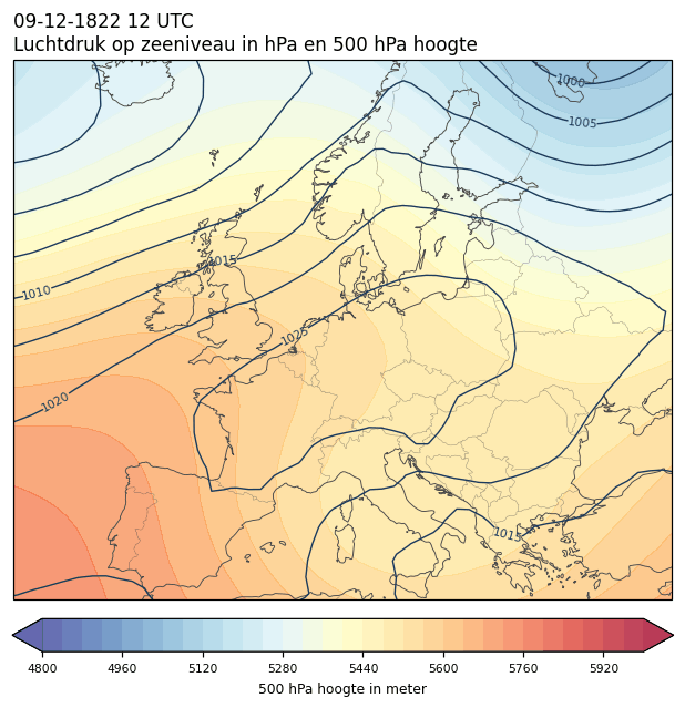 Weerkaart van 9 december 1822 om 12 UTC