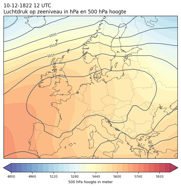 Weerkaart van 10 december 1822 om 12 UTC
