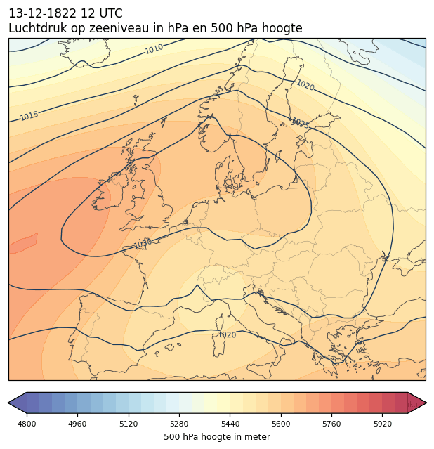 Weerkaart van 13 december 1822 om 12 UTC