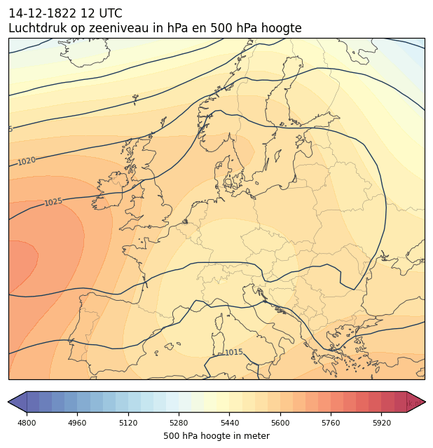 Weerkaart van 14 december 1822 om 12 UTC
