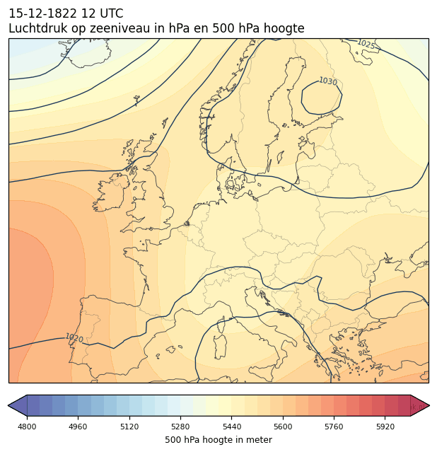 Weerkaart van 15 december 1822 om 12 UTC