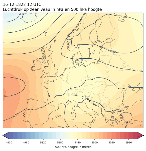 Weerkaart van 16 december 1822 om 12 UTC