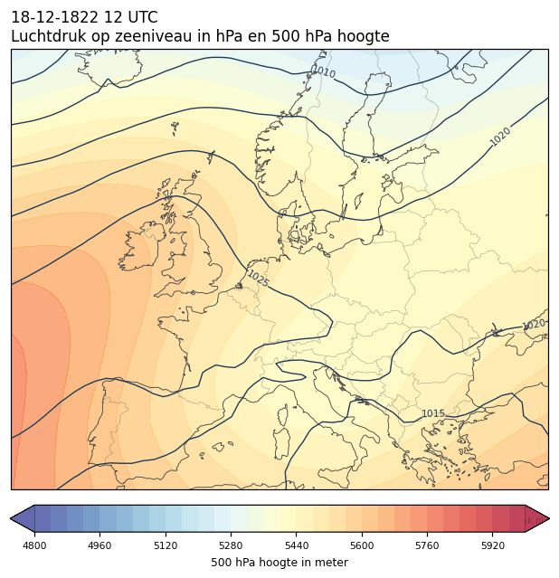 Weerkaart van 18 december 1822 om 12 UTC