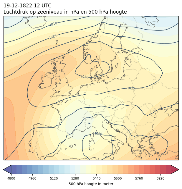 Weerkaart van 19 december 1822 om 12 UTC