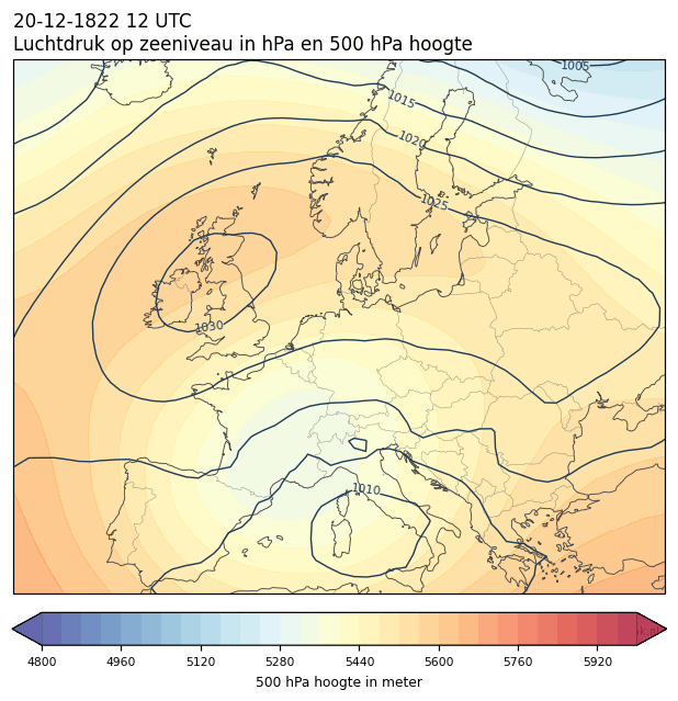 Weerkaart van 20 december 1822 om 12 UTC