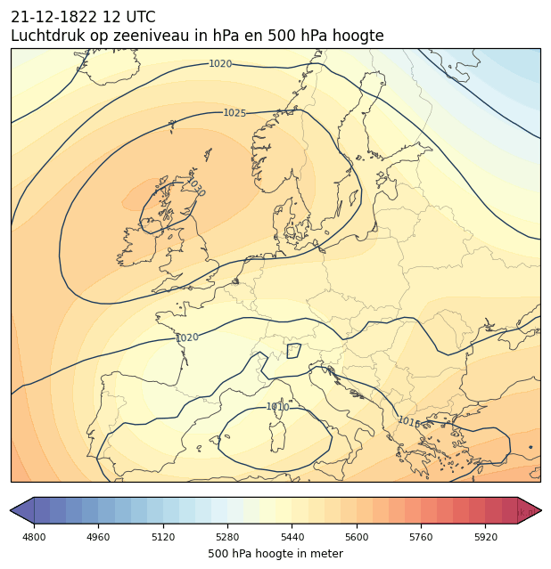 Weerkaart van 21 december 1822 om 12 UTC