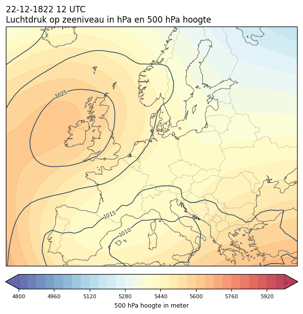 Weerkaart van 22 december 1822 om 12 UTC