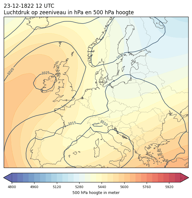 Weerkaart van 23 december 1822 om 12 UTC