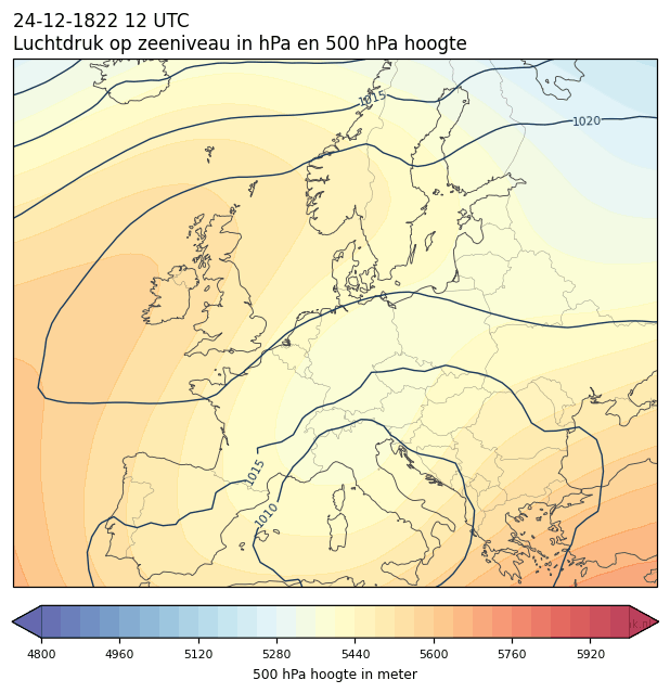 Weerkaart van 24 december 1822 om 12 UTC