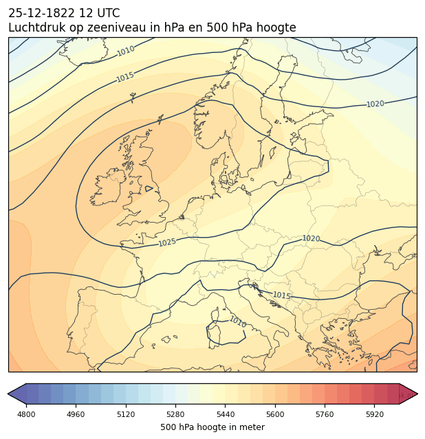 Weerkaart van 25 december 1822 om 12 UTC