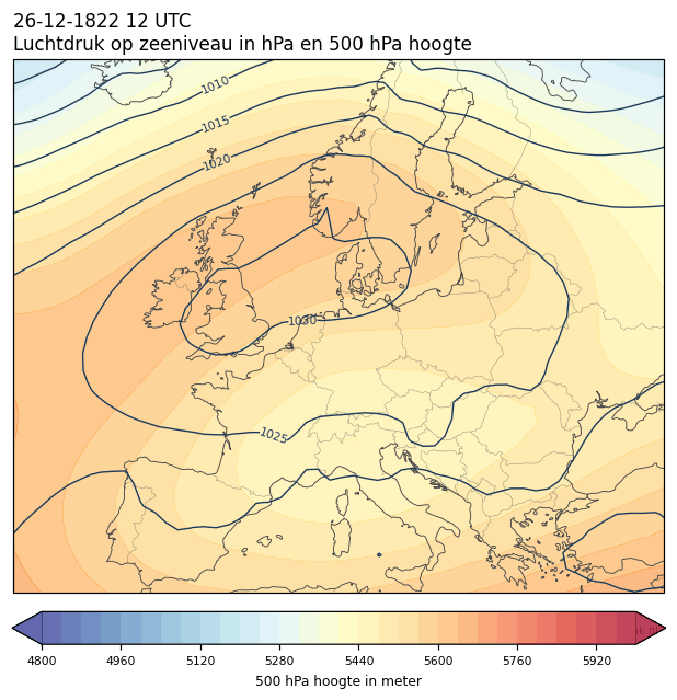 Weerkaart van 26 december 1822 om 12 UTC