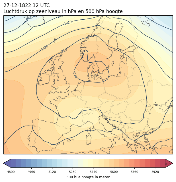 Weerkaart van 27 december 1822 om 12 UTC