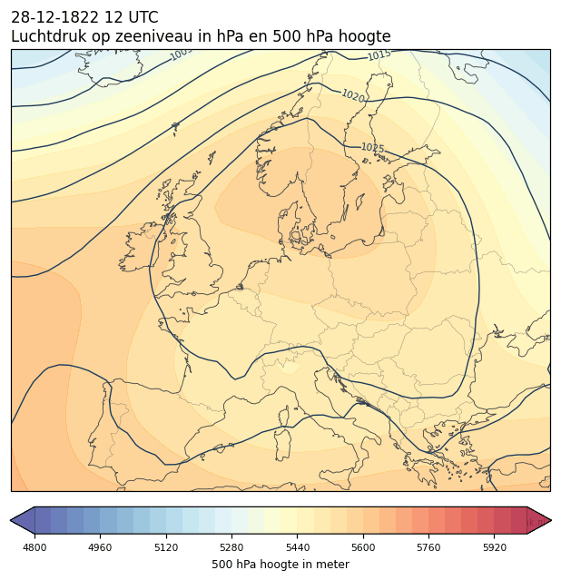 Weerkaart van 28 december 1822 om 12 UTC