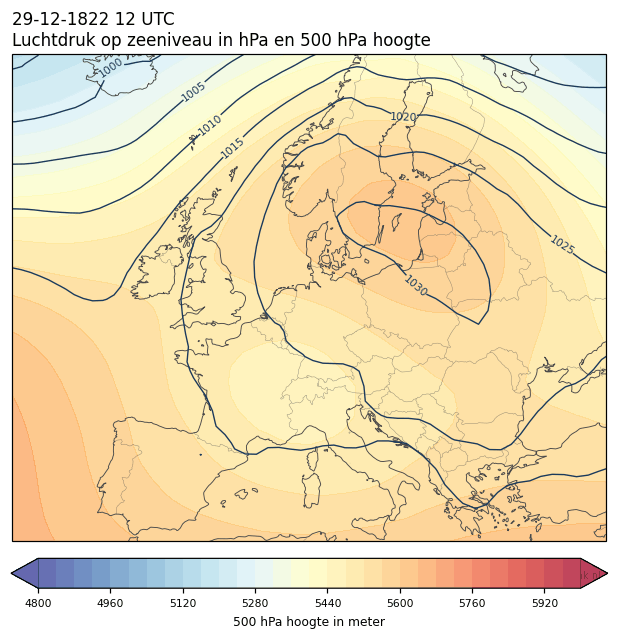 Weerkaart van 29 december 1822 om 12 UTC