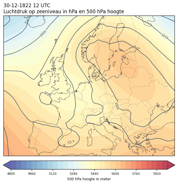 Weerkaart van 30 december 1822 om 12 UTC