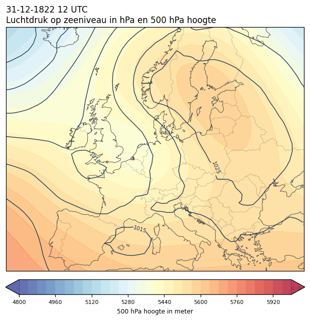 Weerkaart van 31 december 1822 om 12 UTC
