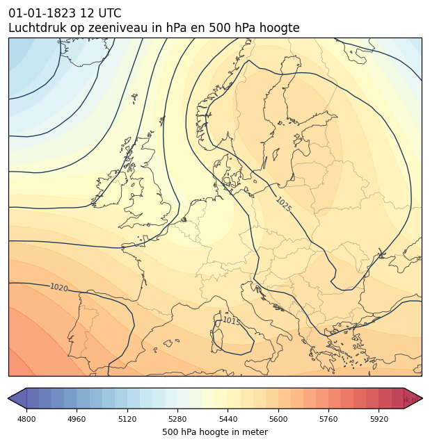 Weerkaart van 1 januari 1823 om 12 UTC