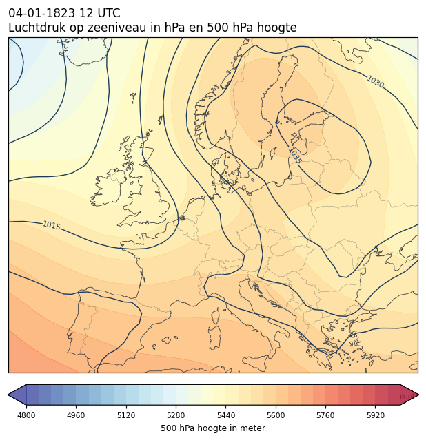 Weerkaart van 4 januari 1823 om 12 UTC