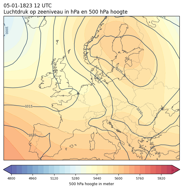 Weerkaart van 5 januari 1823 om 12 UTC