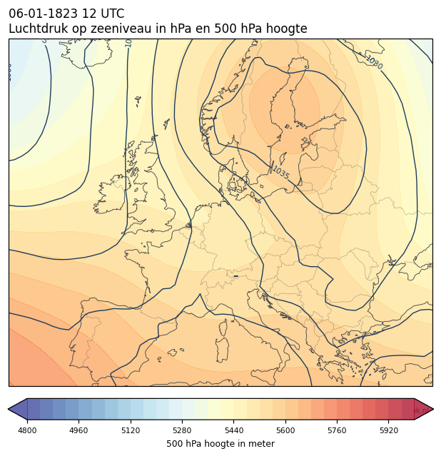 Weerkaart van 6 januari 1823 om 12 UTC