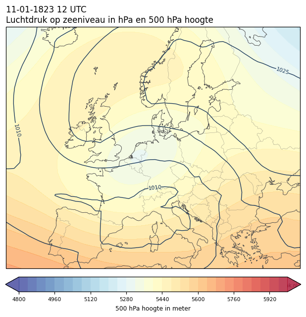 Weerkaart van 11 januari 1823 om 12 UTC