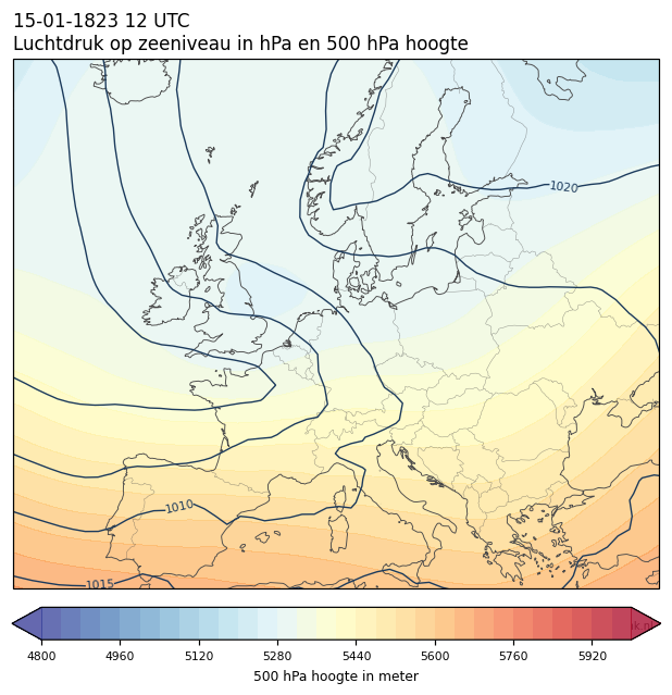 Weerkaart van 15 januari 1823 om 12 UTC