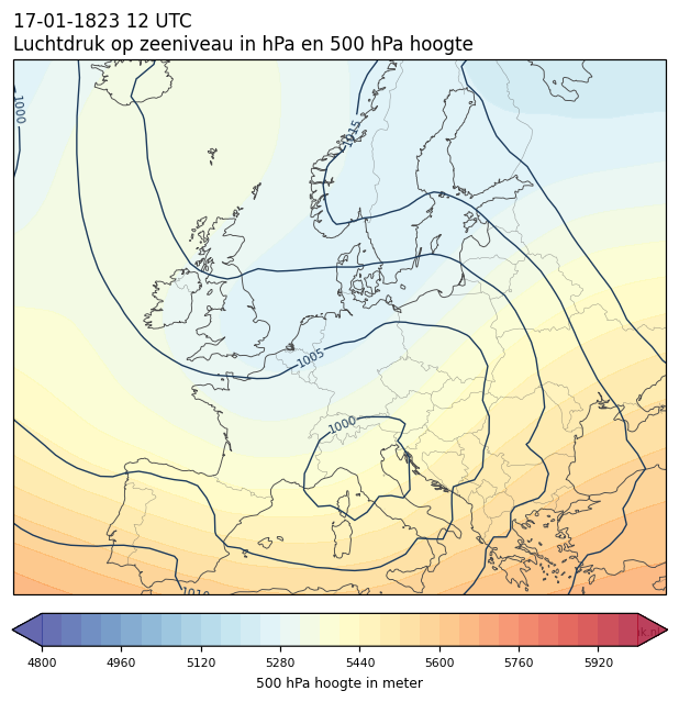 Weerkaart van 17 januari 1823 om 12 UTC
