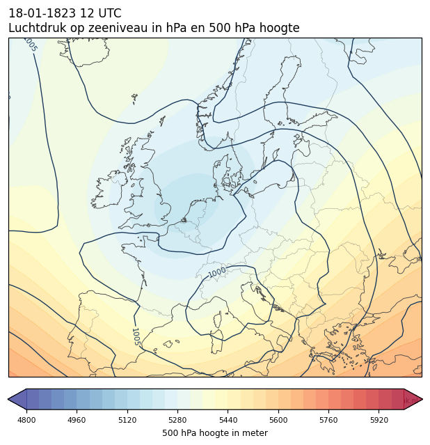 Weerkaart van 18 januari 1823 om 12 UTC