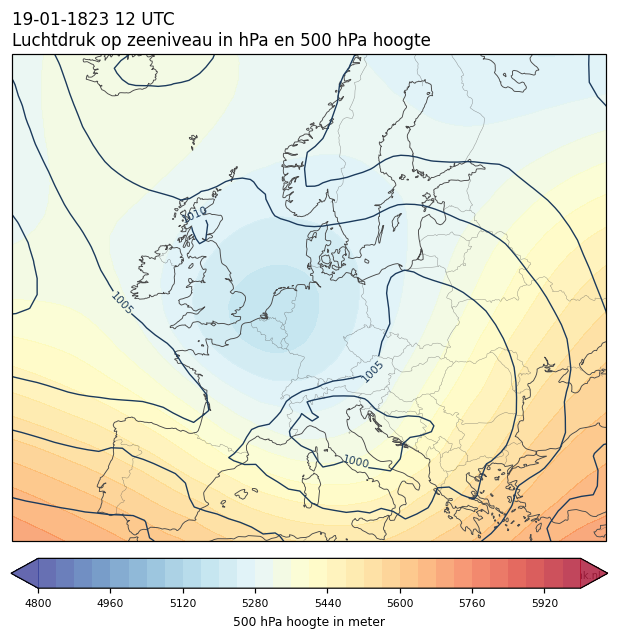 Weerkaart van 19 januari 1823 om 12 UTC