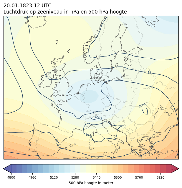 Weerkaart van 20 januari 1823 om 12 UTC