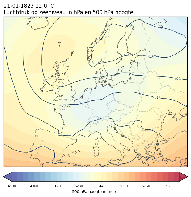 Weerkaart van 21 januari 1823 om 12 UTC