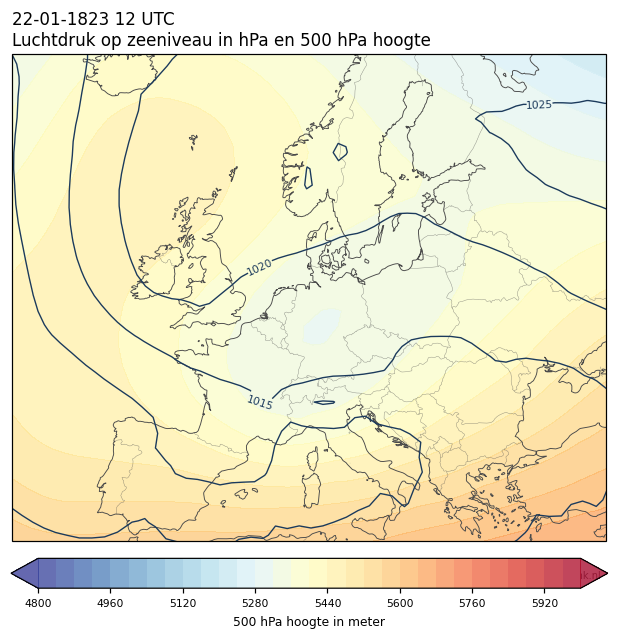 Weerkaart van 22 januari 1823 om 12 UTC