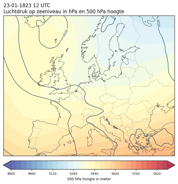 Weerkaart van 23 januari 1823 om 12 UTC