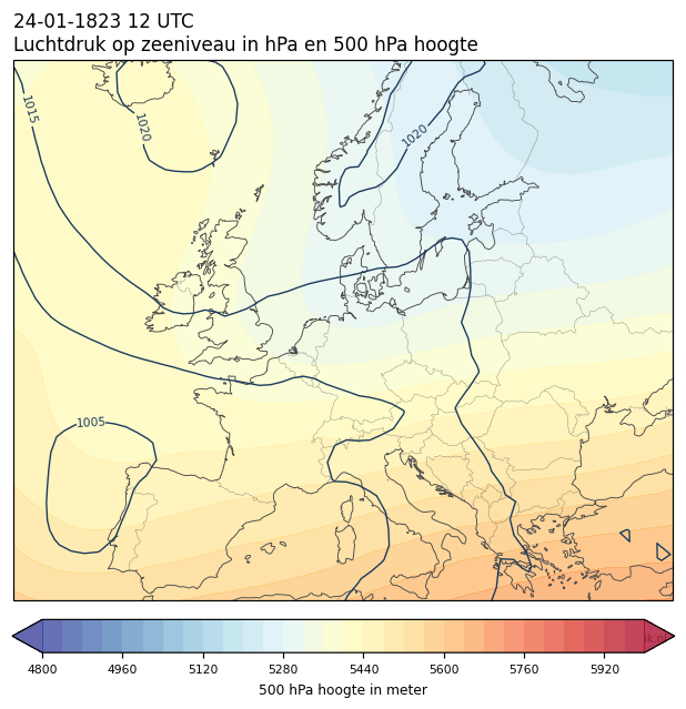 Weerkaart van 24 januari 1823 om 12 UTC
