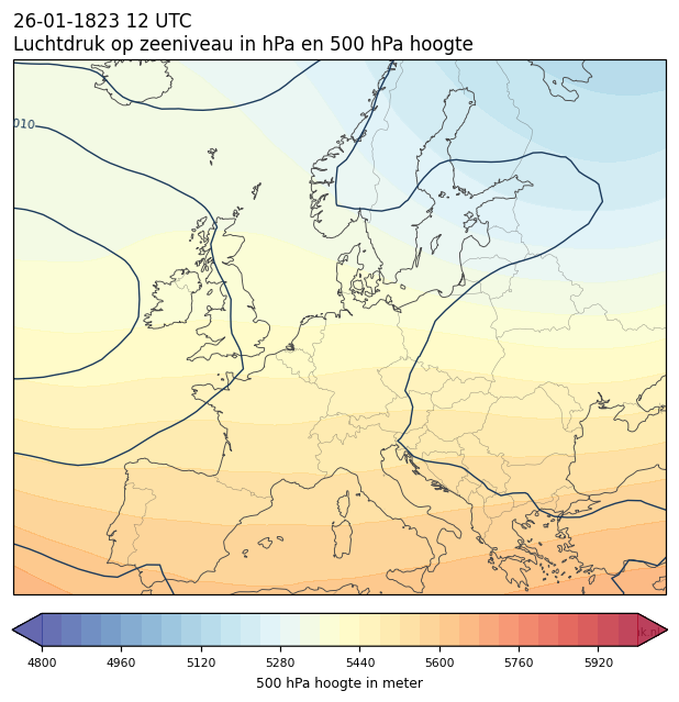 Weerkaart van 26 januari 1823 om 12 UTC