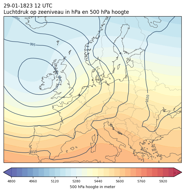Weerkaart van 29 januari 1823 om 12 UTC