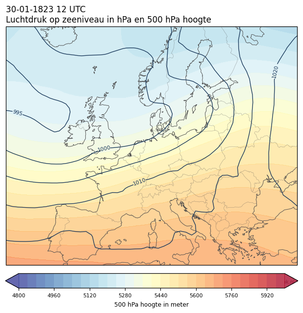 Weerkaart van 30 januari 1823 om 12 UTC