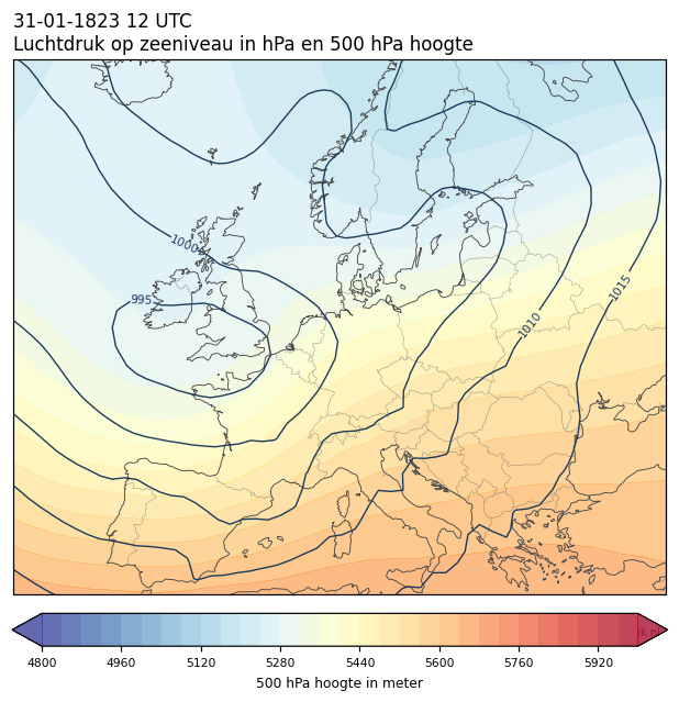 Weerkaart van 31 januari 1823 om 12 UTC